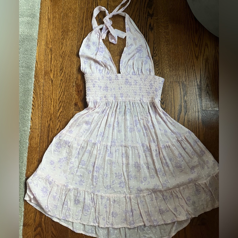 Pink and Purple Floral Halter Dress